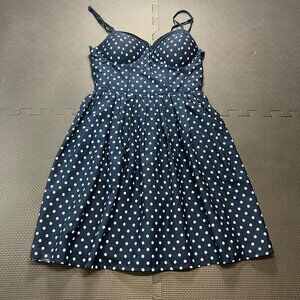 B.O.G Collective Polka Dot Smocked Back Navy Dress With Adjustable Straps Sweeth